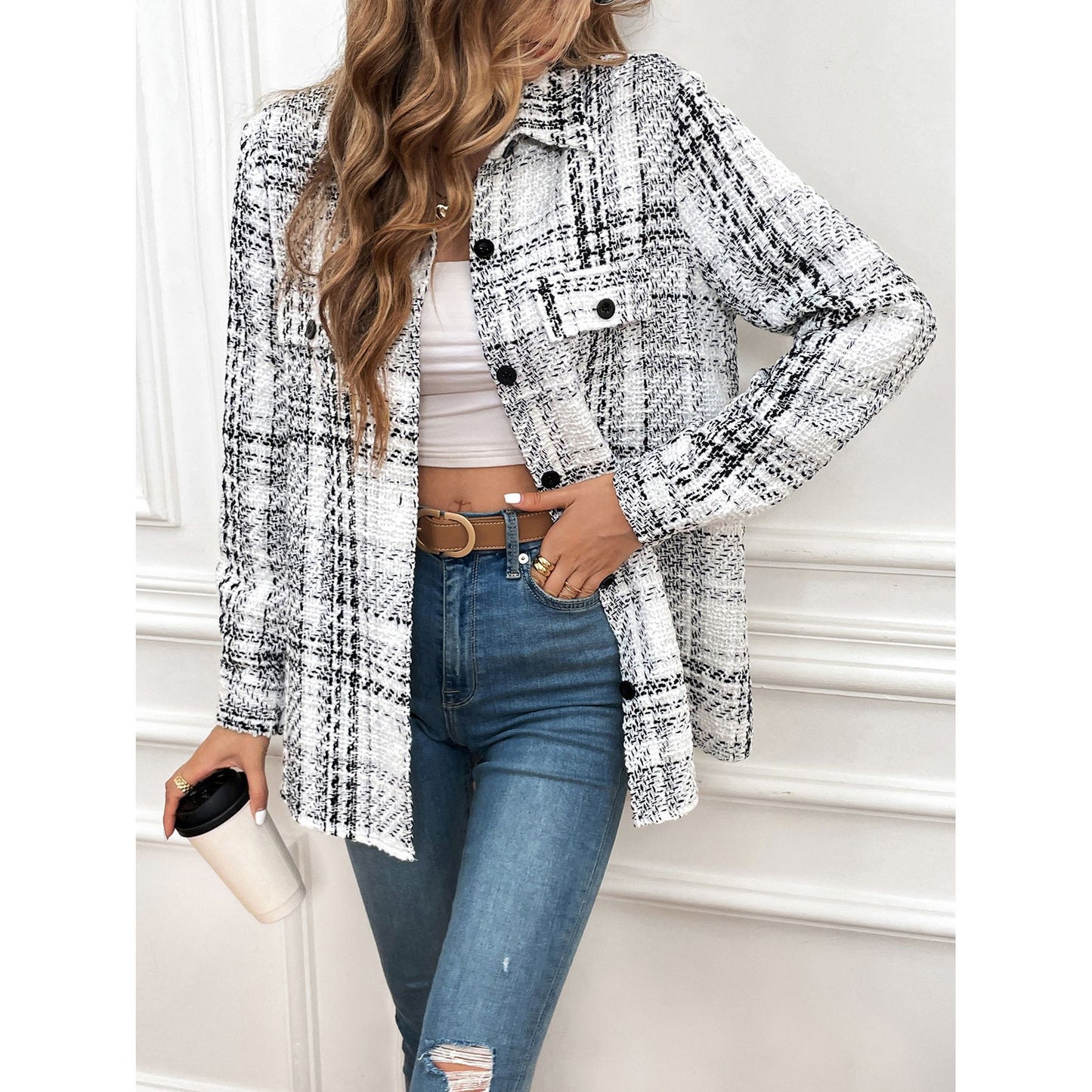 Retro Plaid Loose Casual Coat For Women