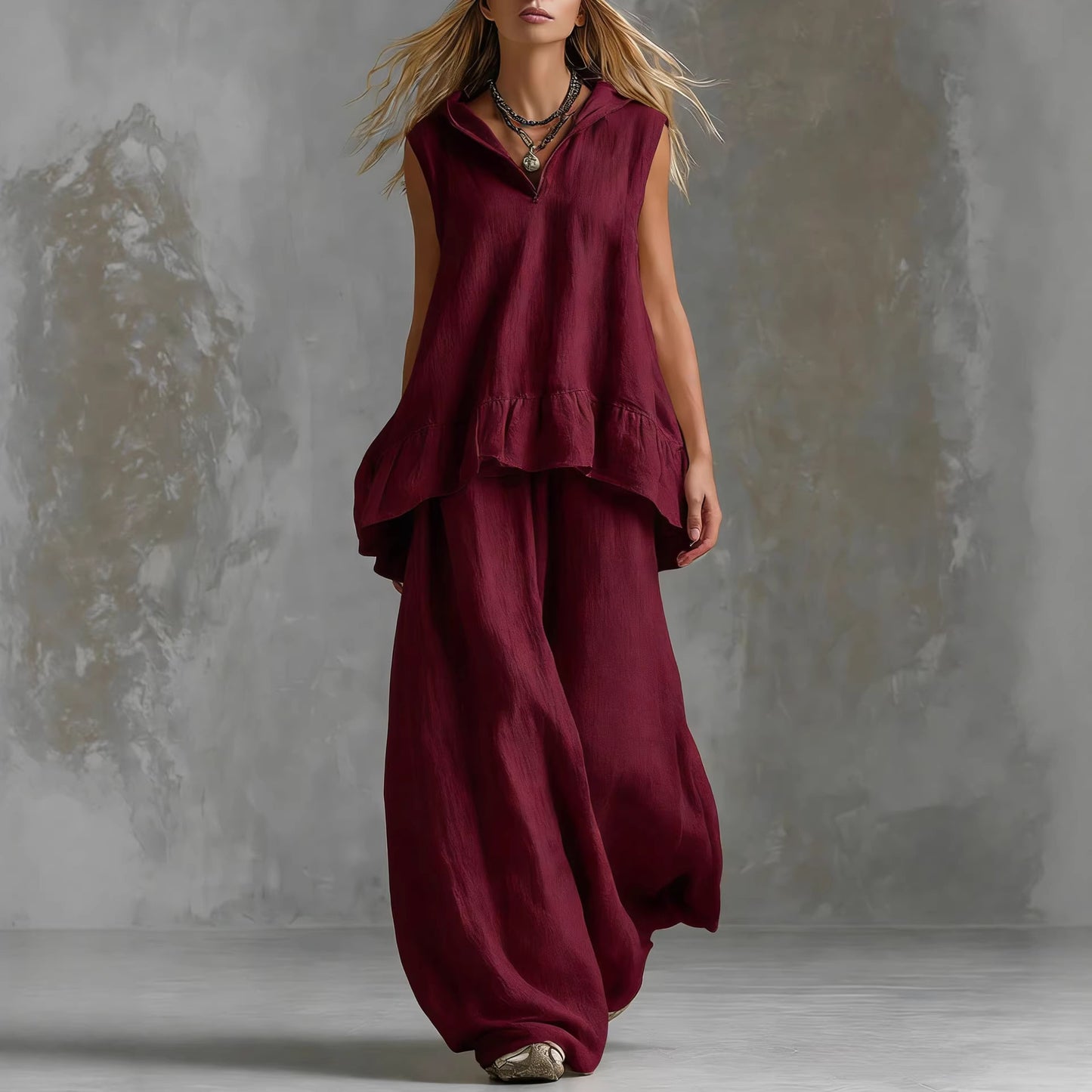 Sleeveless Top & Wide-Leg Pants Outfit