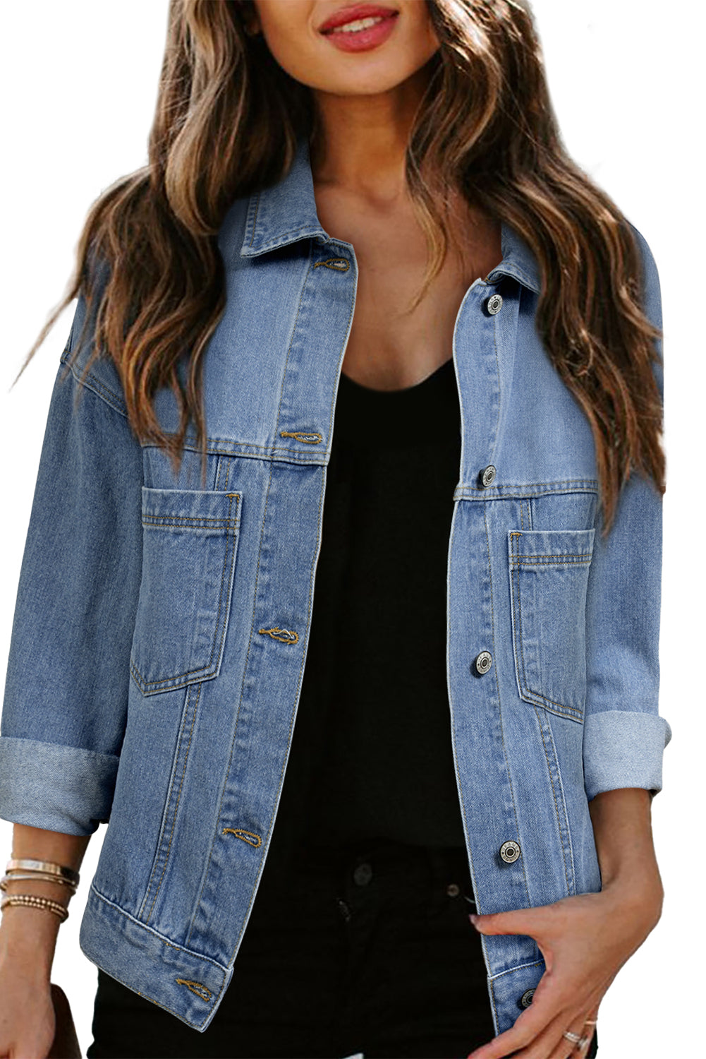 Women's Washed Oversize Pocket Denim Jacket