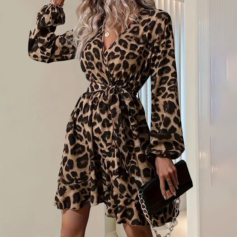 Leopard Print Ruffle-Hem Mini Dress - US Only