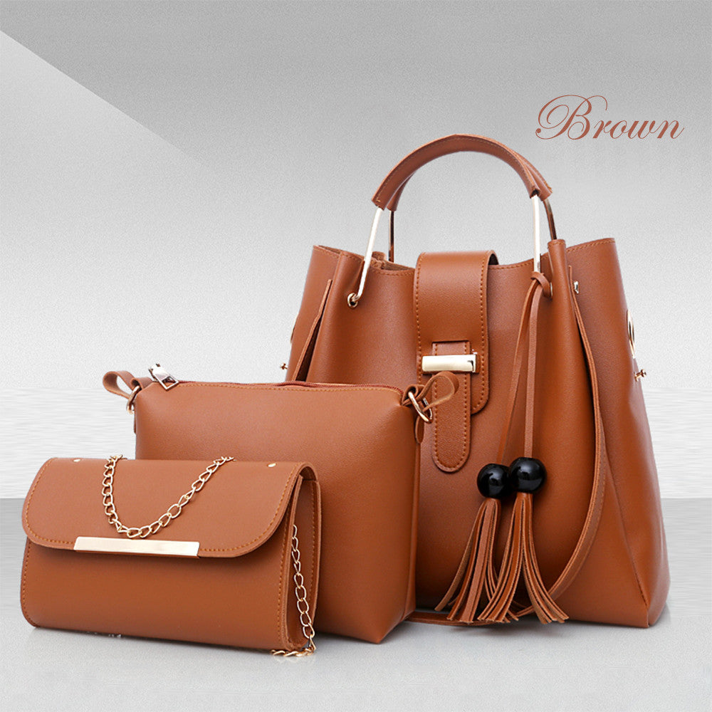 3-Piece PU Leather Shoulder Bag Set
