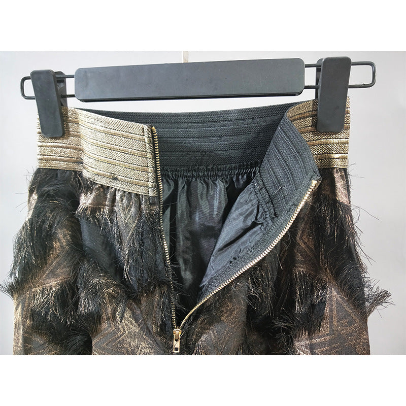 Elastic-Waist Long Feather Skirt
