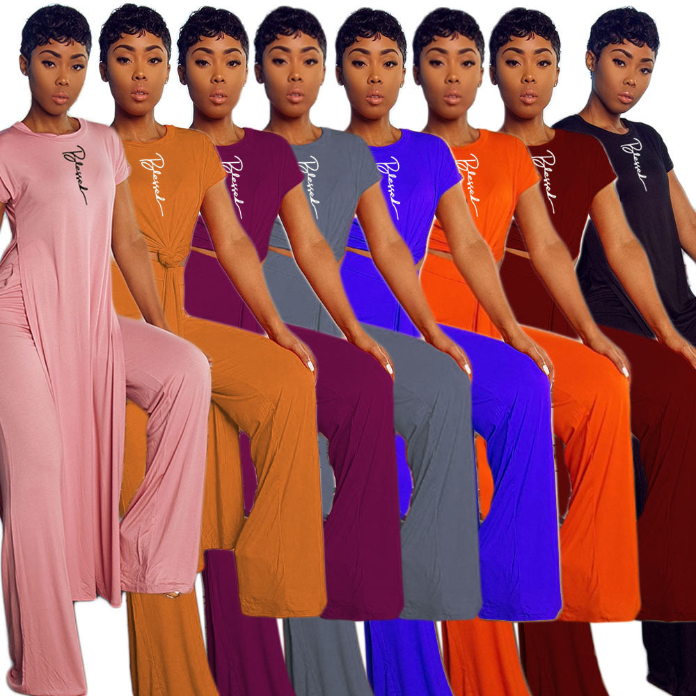 Loose Solid Color Casual Two-piece Short-sleeved Trousers