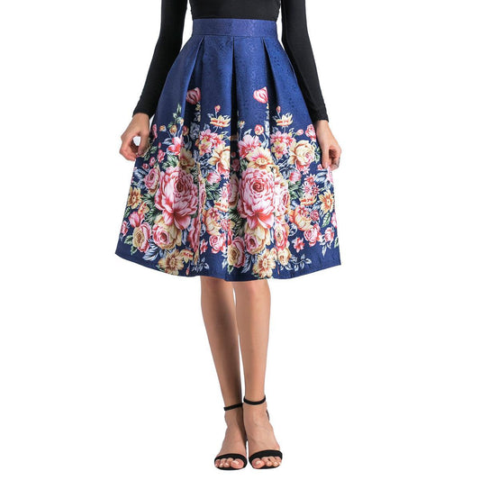 Puffy Half-Pleated Midi A-Line Skirt