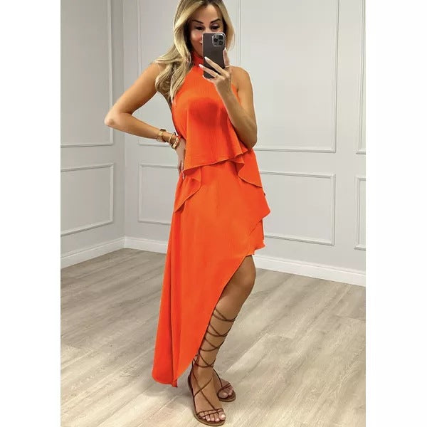 Crossbody Halter Layered Dress