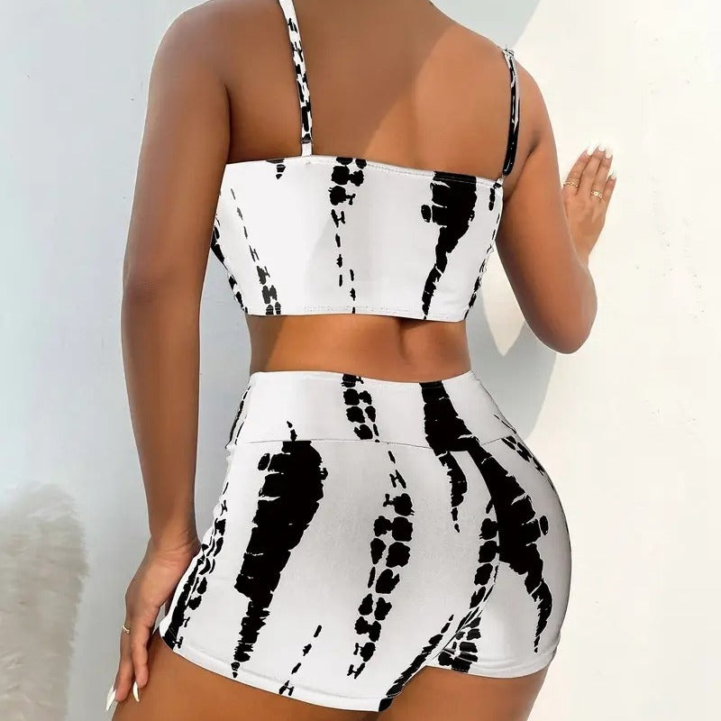 Tight-fitting High-waisted Bikini Two-piece Boxer-style Modest Swimwear