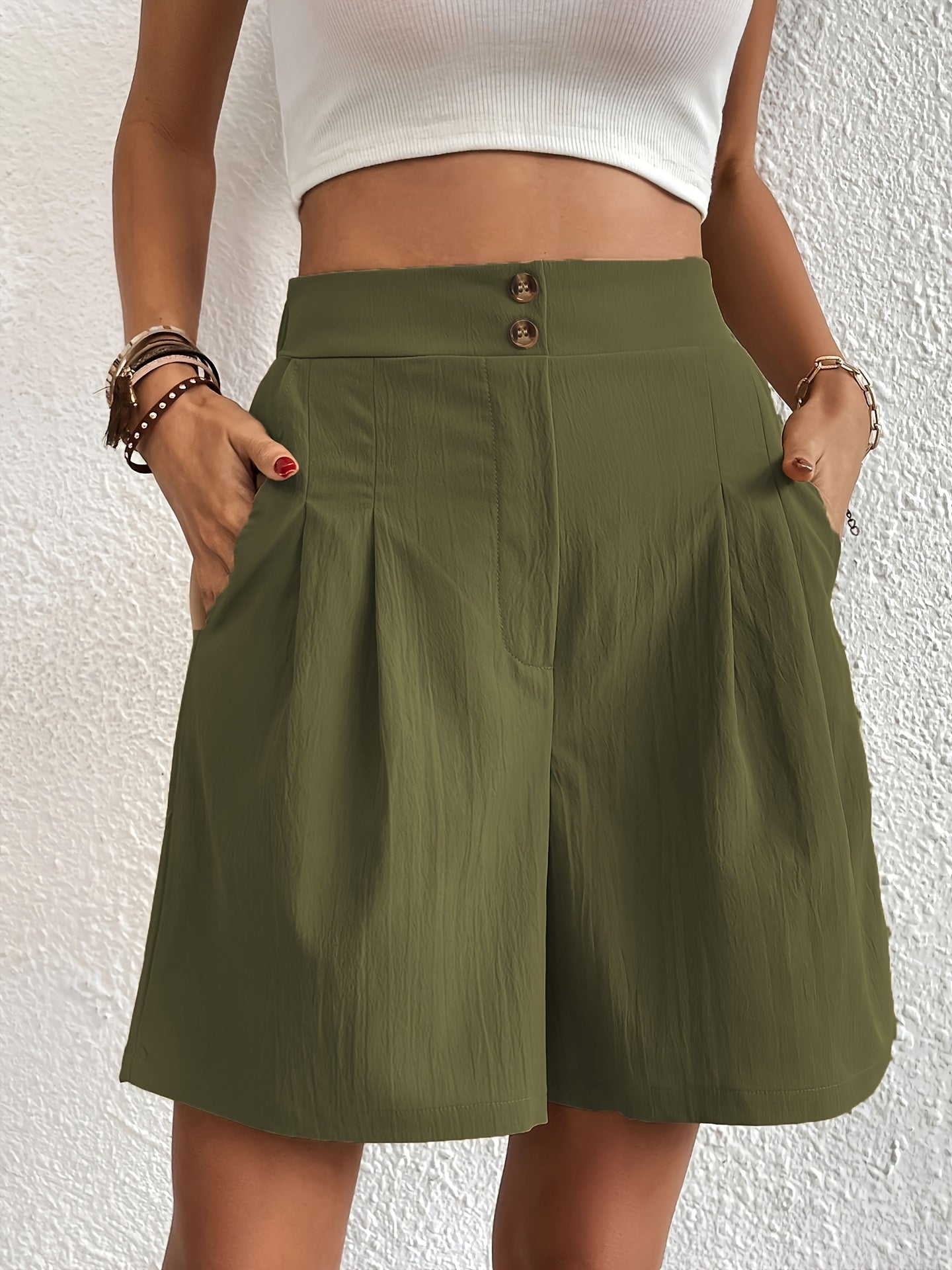 Solid-Colour High-Waist Shorts