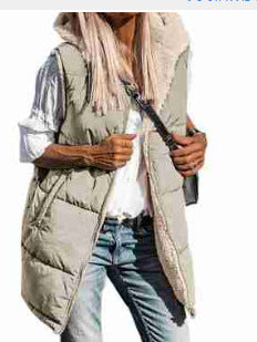 European & American Solid-Colour Hooded Cotton Vest Jacket