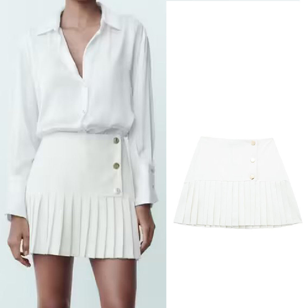 Thin Wide Pleated Mini Skirt