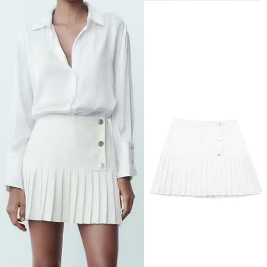 Thin Wide Pleated Mini Skirt