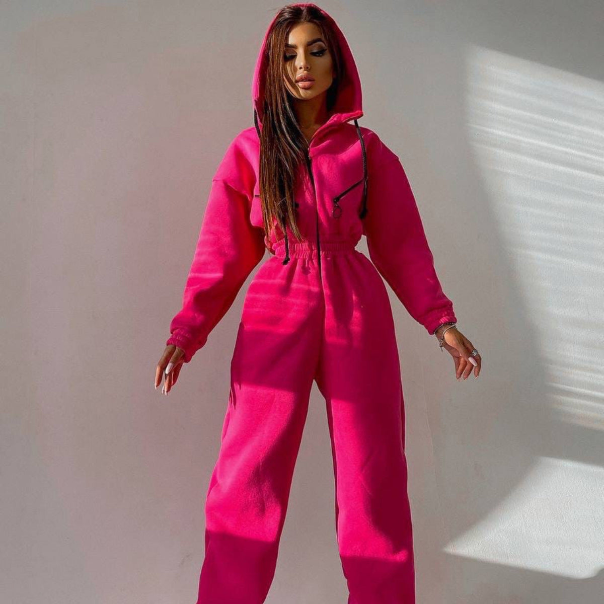 Women's Casual Hooded Jumpsuit - One-Piece Suit