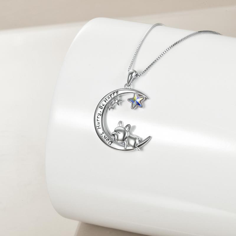 Sterling Silver French Bulldog Moon Pendant Necklace