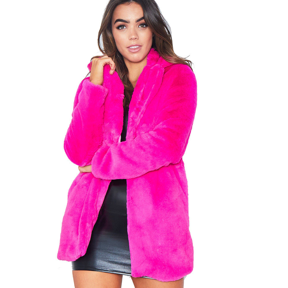 Faux Fur Long-Sleeve Coat For Women