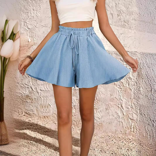 Women's Solid-Colour Lace-Up Shorts
