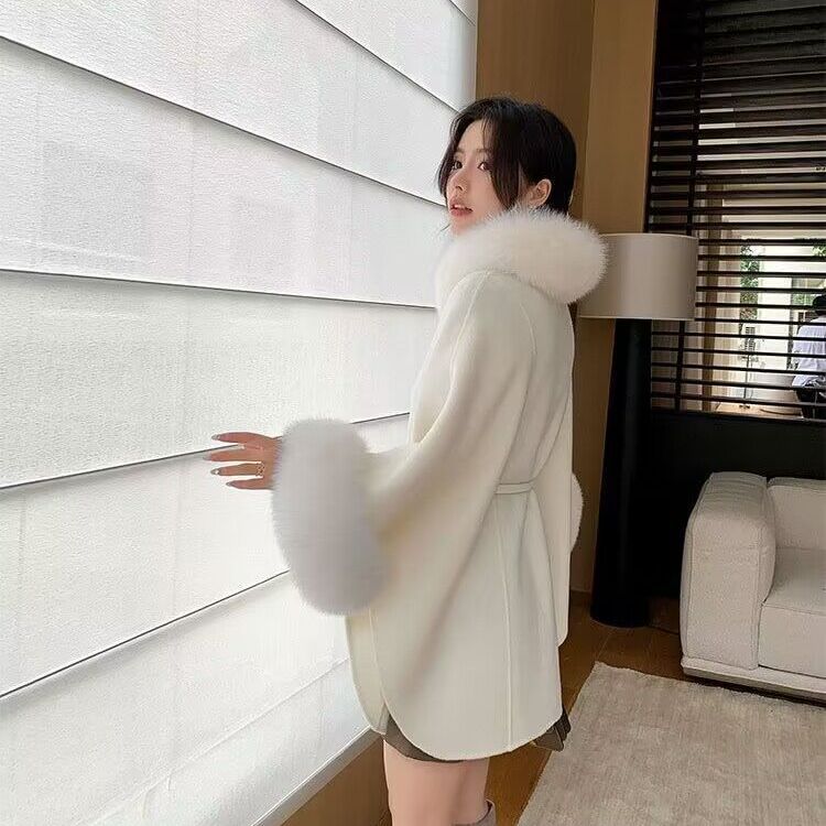 New Fox Fur Cashmere Double-Sided Shawl Coat