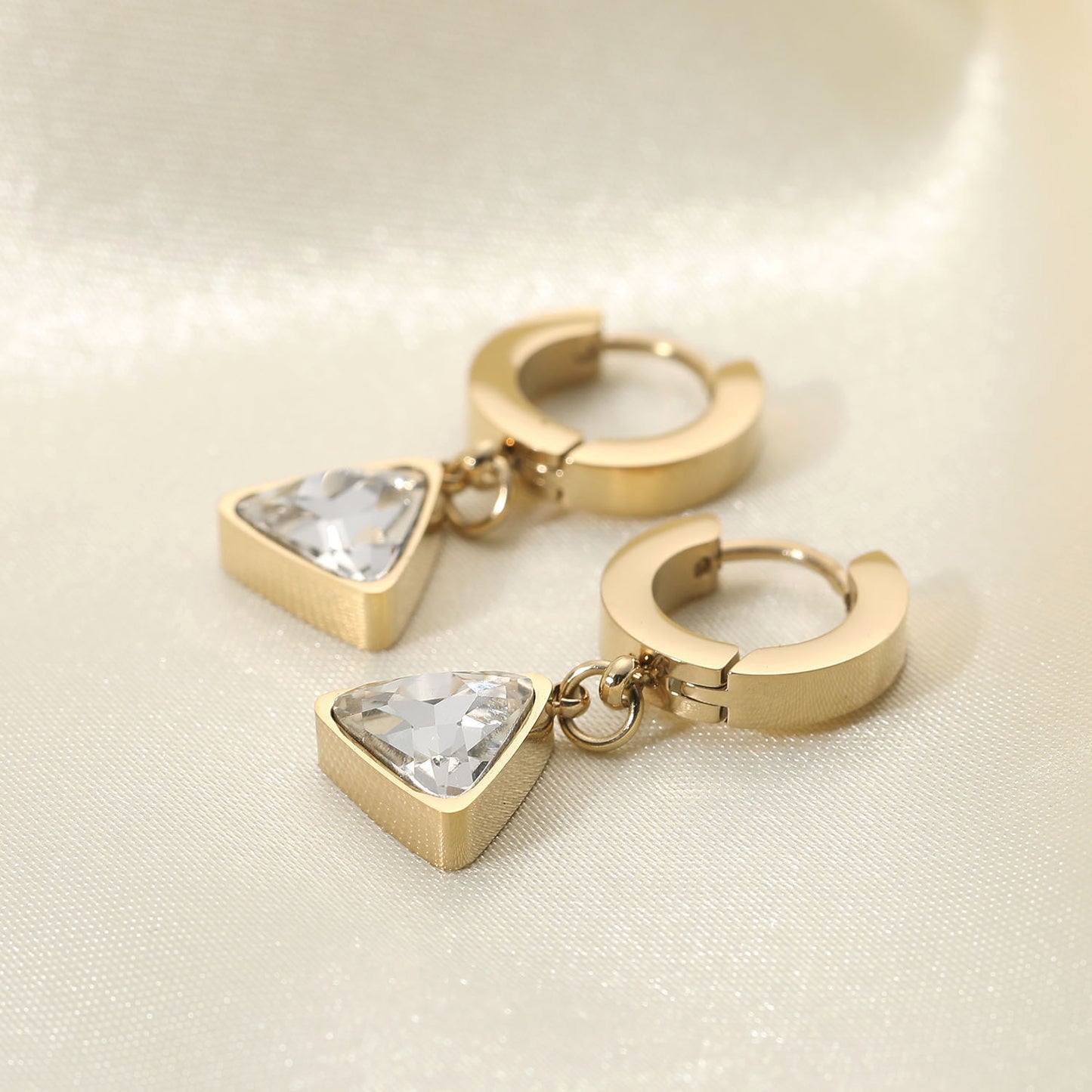 Triangular Zircon Drop Hoop Earrings