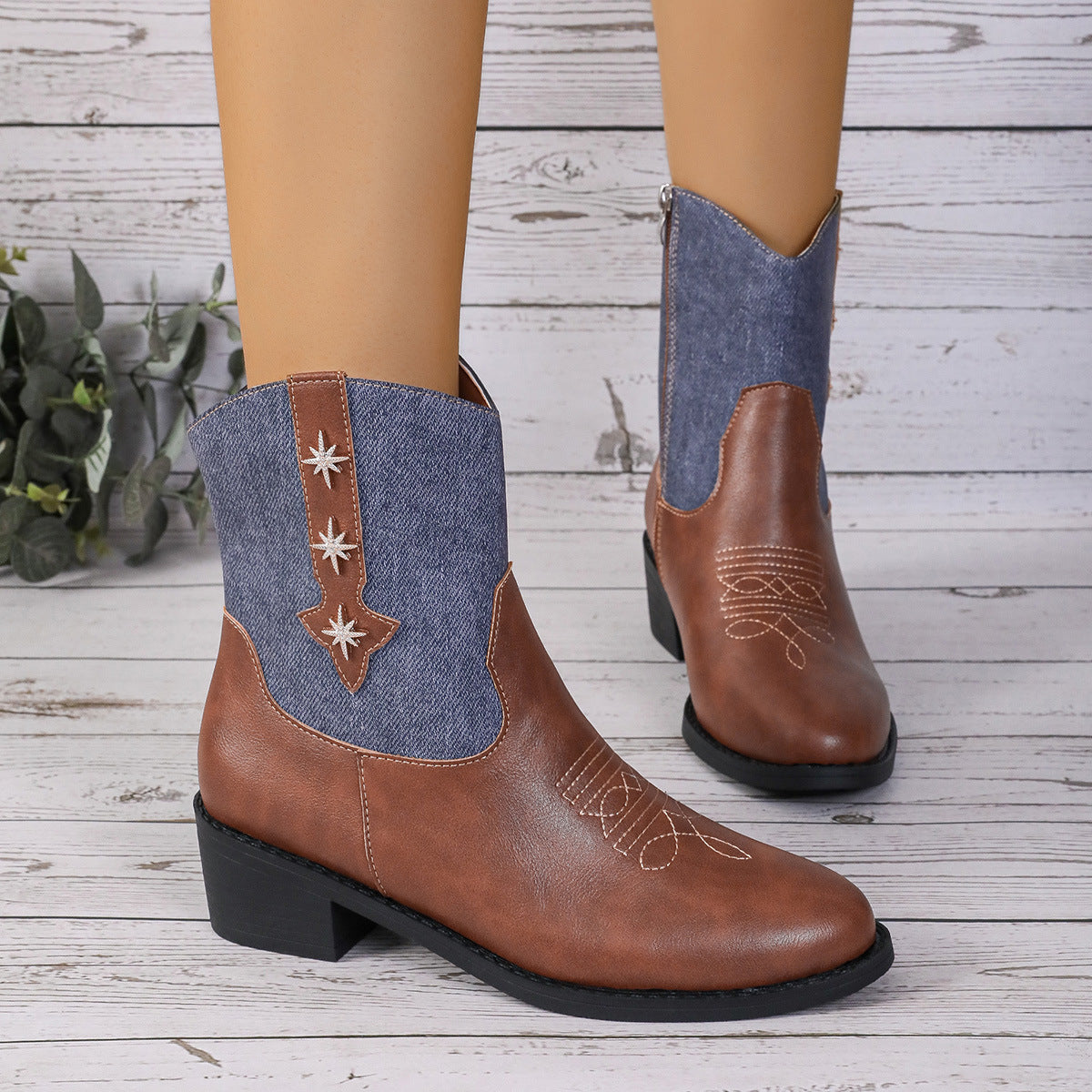 Denim Patchwork Boots