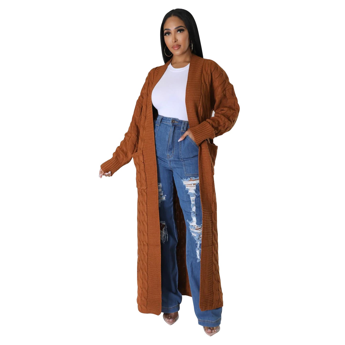 Long-Sleeve Long Sweater Coat For Women