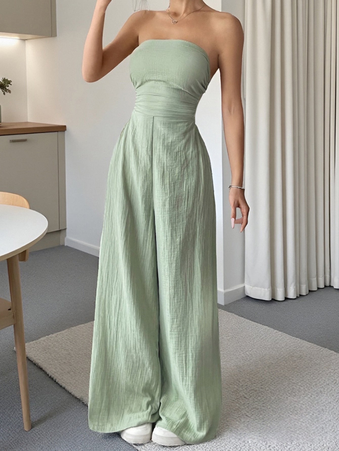 Strapless Backless Solid-Colour Jumpsuit