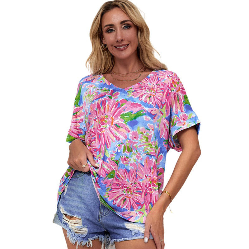 Printed Drop-Shoulder-Sleeve Top For Women