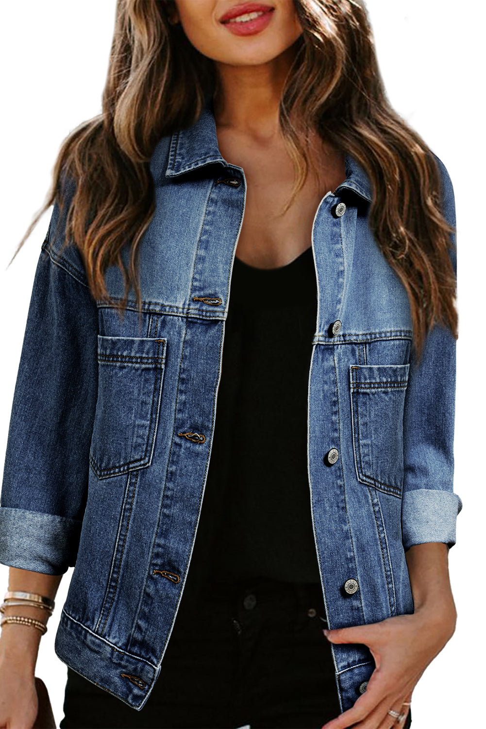 Women's Washed Oversize Pocket Denim Jacket