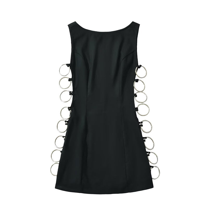 New Metal-Decoration Vacation-Style Mini Dress