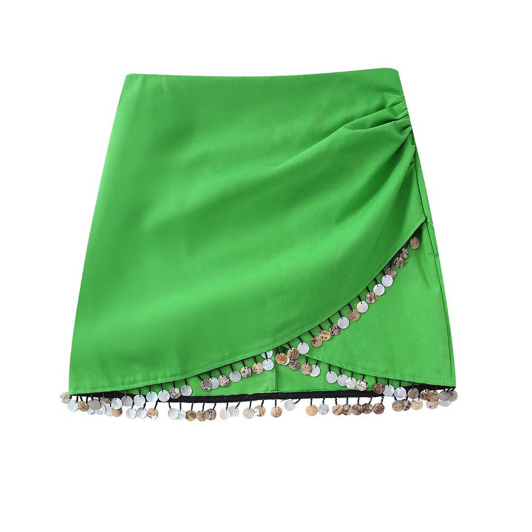 Women's Linen-Blend Beaded Wrap Skirt