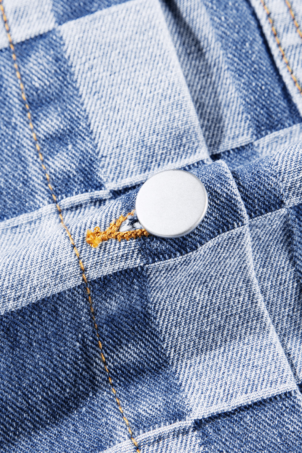 Light Blue Chequered Patchwork Button-Up Denim Jacket