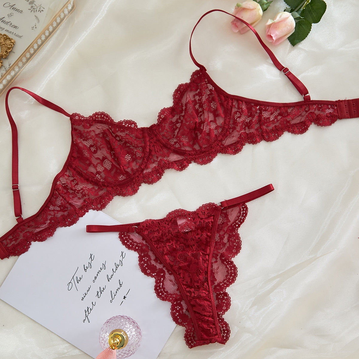 Lace Trim Sheer Lingerie Set