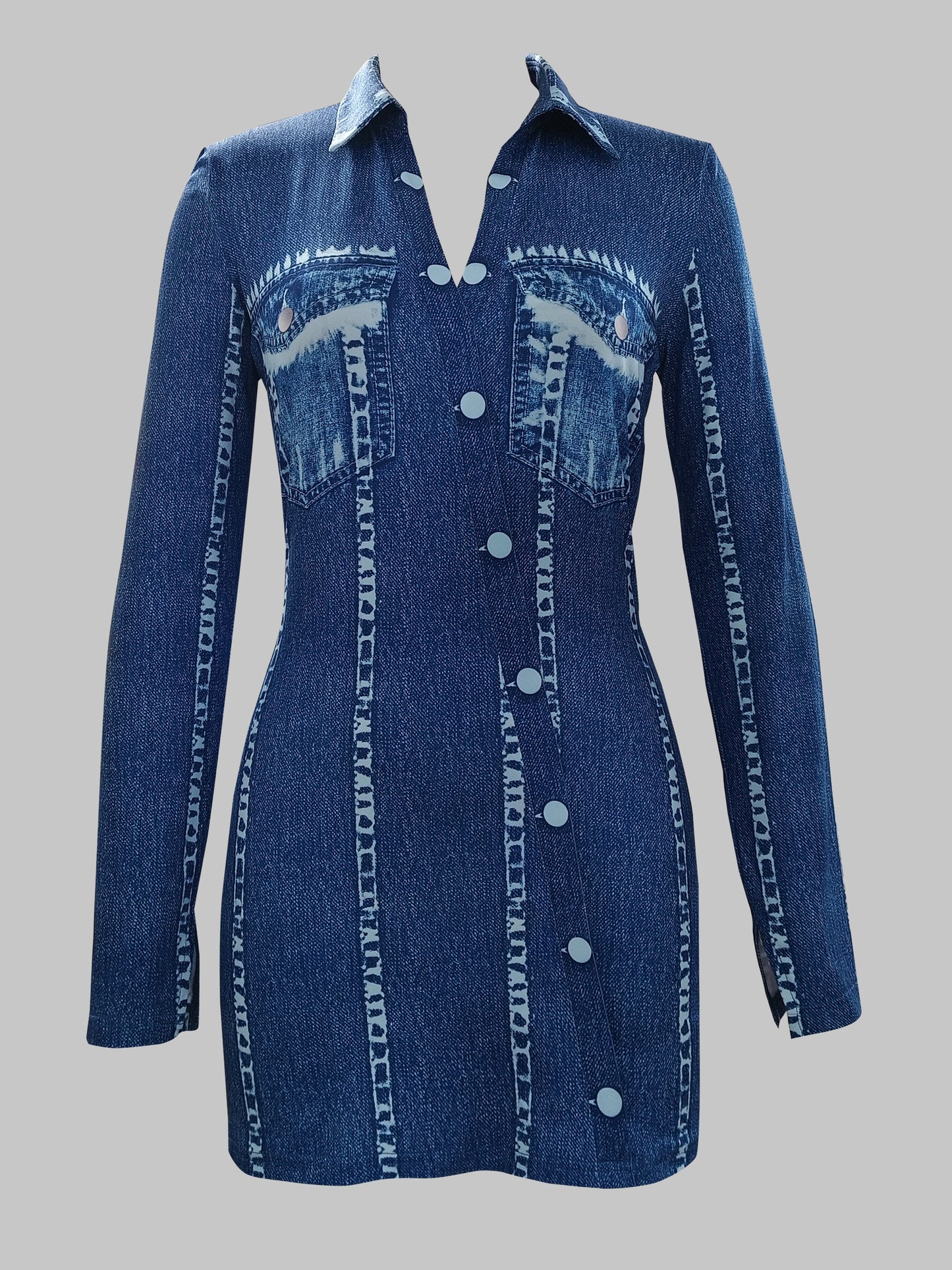 Imitation Denim V-Neck Bodycon Mini Dress