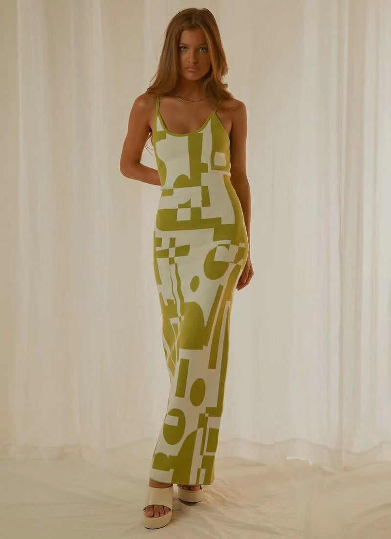 European & American Style Fashion Printing Slim-Fit Slimming Dress