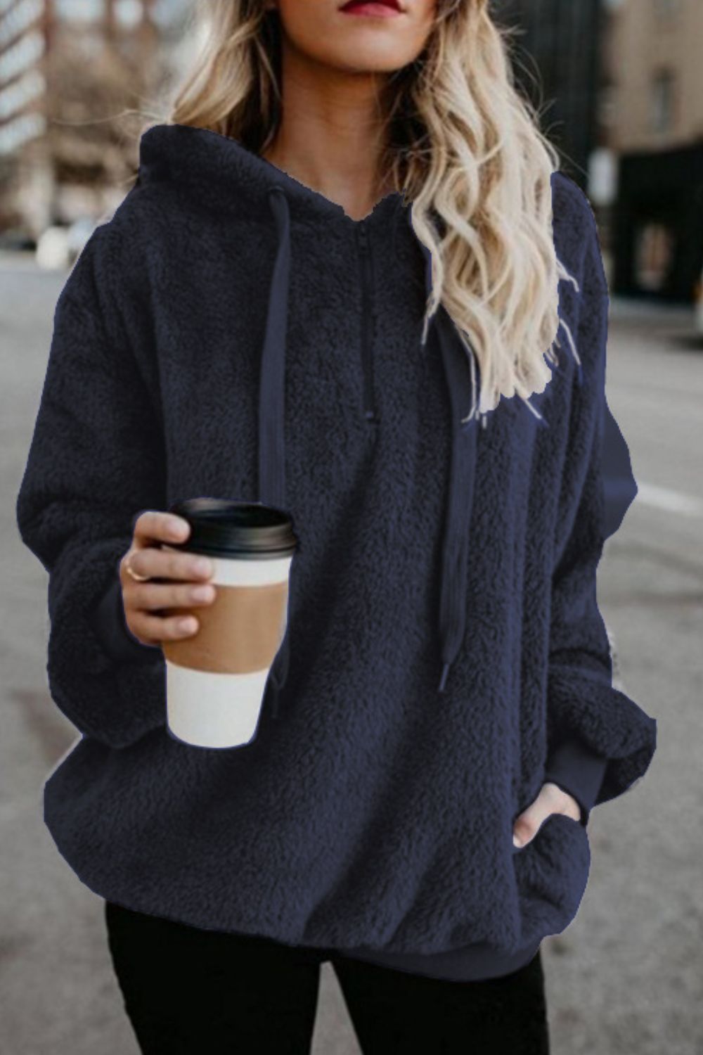 Quarter-Zip Drawstring Teddy Hoodie - US Only