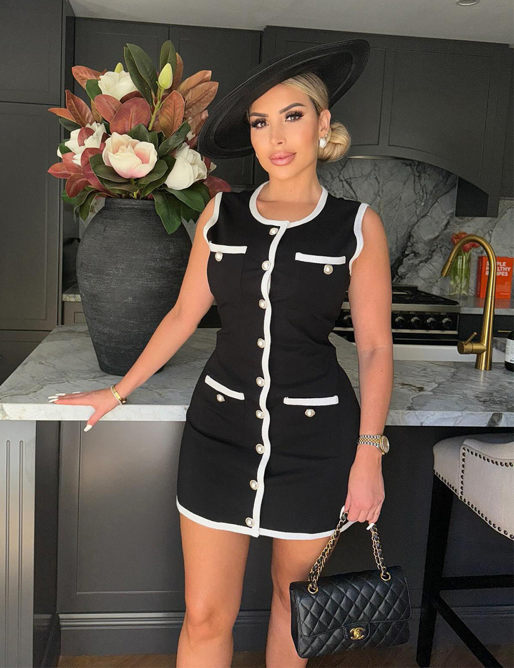 Simple Buttons Sleeveless Vest Dress