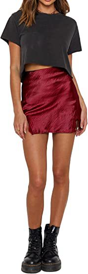 Women's Satin Lace Furcal Lower-Hem Zipper High-Waist Mini Skirt