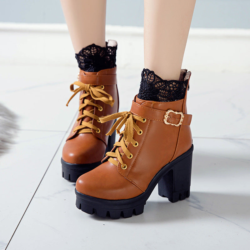 Lace-Up Square-Heel Ankle Boots