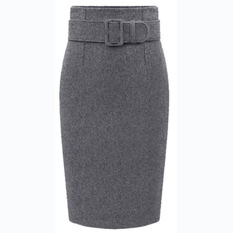 Thick Solid-Colour Mid-Length Wool Woollen Skirt For Women