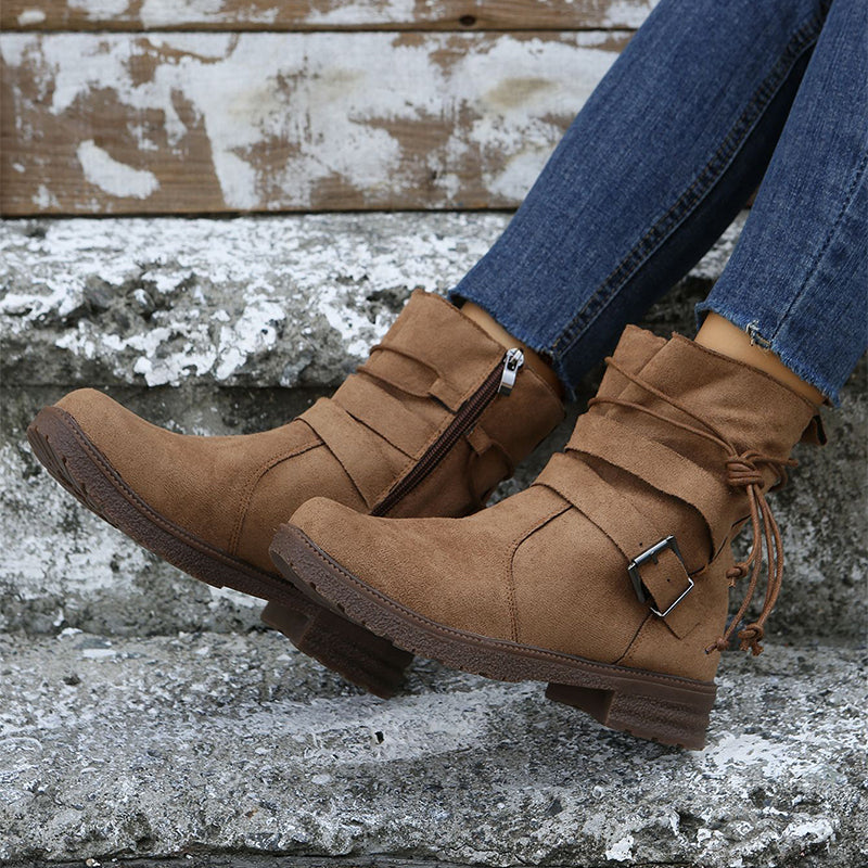 Round-Toe Buckle Boots