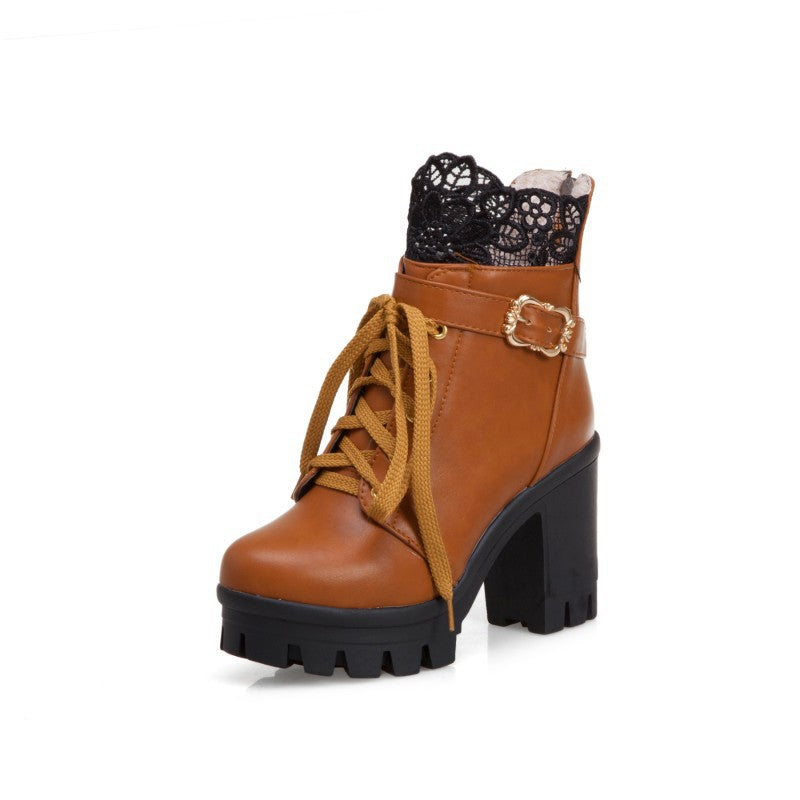 Lace-Up Square-Heel Ankle Boots