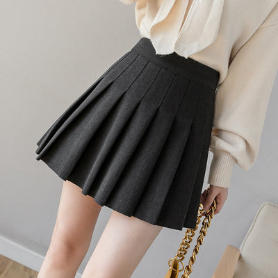 Woollen Pleated  Fashion High-Waist Skirt