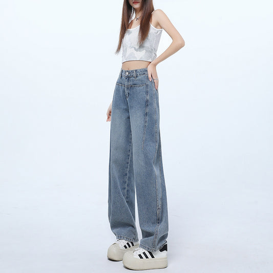 Retro Blue High-Waist Denim Trousers