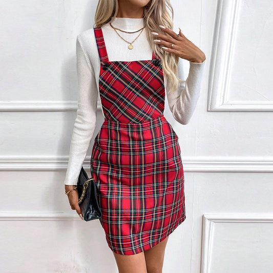 Cute Suspender Plaid Dress