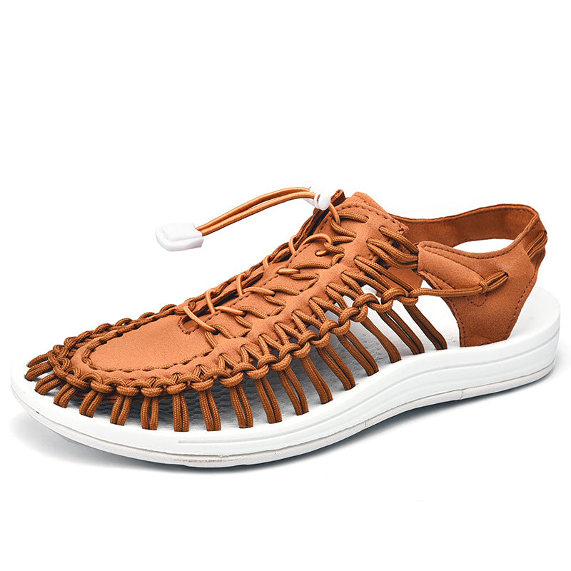 Woven Drawstring-Tie Roman Sandals For Women