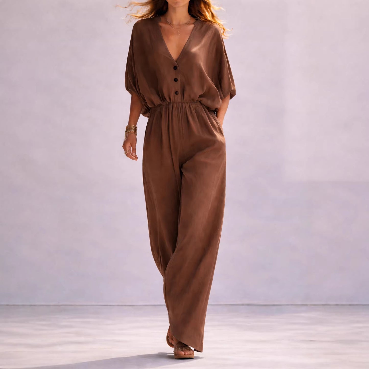V-Neck Loose Jumpsuit