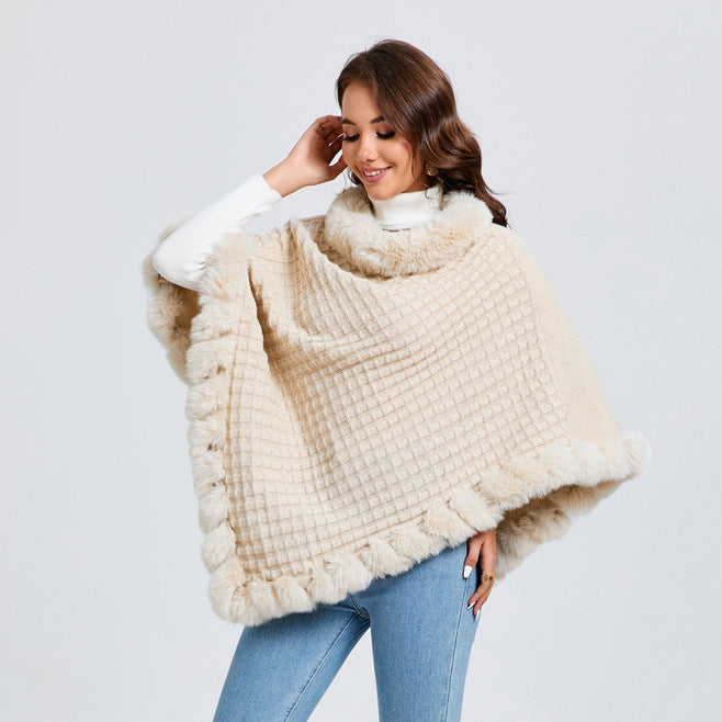 Rex Rabbit Fur-Collar Shawl Cape