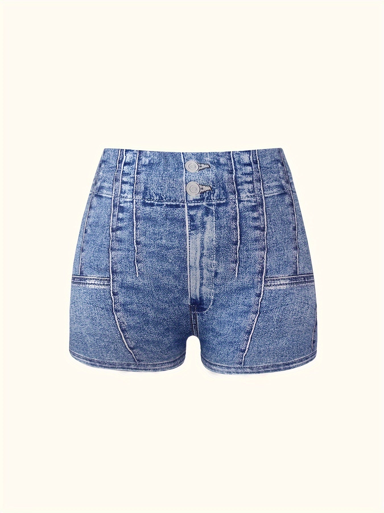 High-Waist Faux Denim Print Skinny Stretchy Shorts