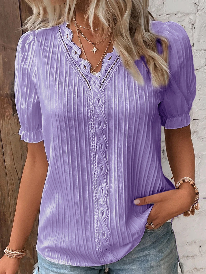 Hollow-Out Short-Sleeve Top For Women