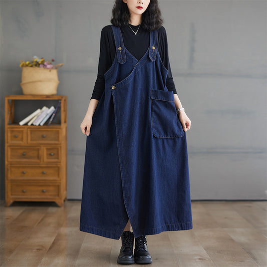 Loose Airy Denim Suspender Dress - Large Sizes