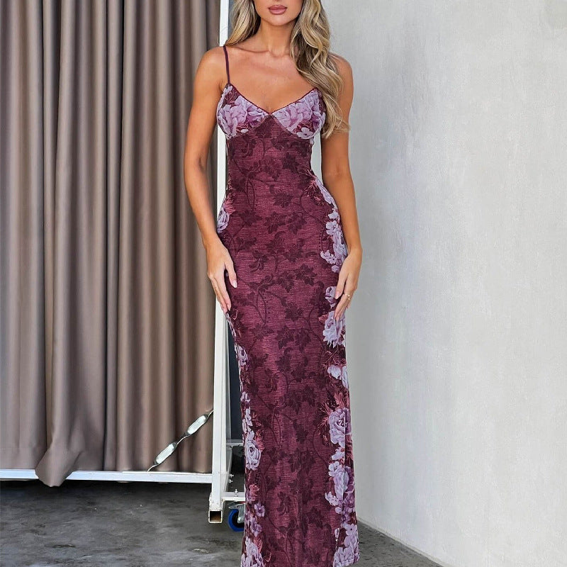Women's Fashion Sexy Retro Printing Slip Dress