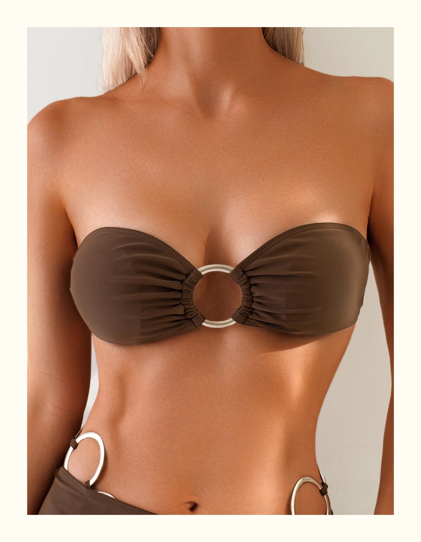 European And American Solid Color Breast Top Round Tethered Bikini