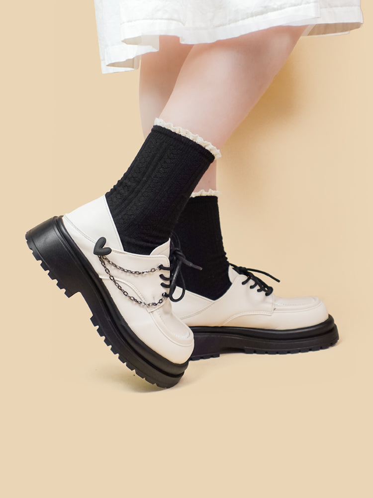 Thick-Soled White Small Leather Shoes